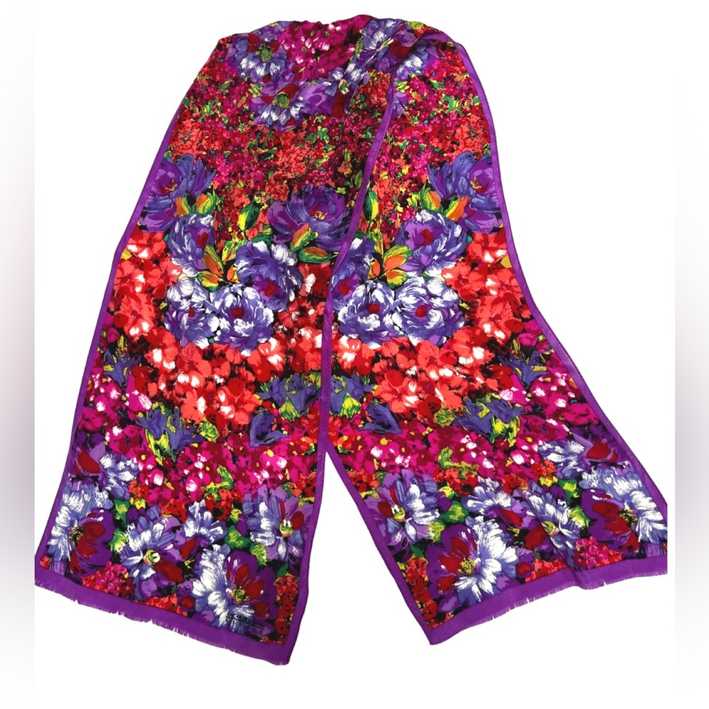 OSCAR DE LA RENTA Vintage Floral Silk Scarf